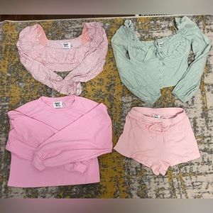6 PCs Princess Polly Cropped Tops, Shorts, Jeans